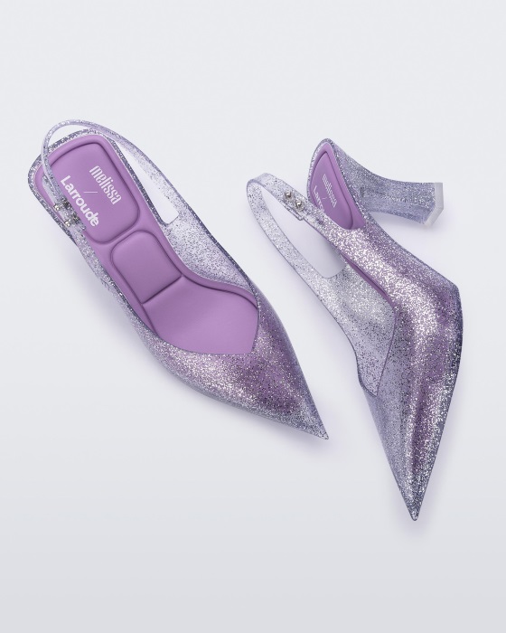 Melissa Slingback Heel Larroude Clear Glitter Silver