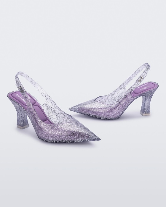 Melissa Slingback Heel Larroude Clear Glitter Silver