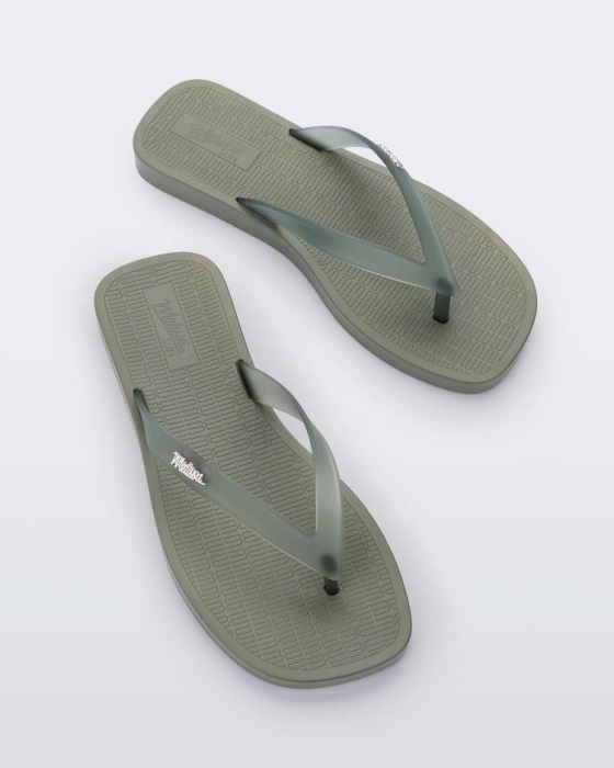 Melissa Sun Long Beach Flip Flop Green-Clear Green