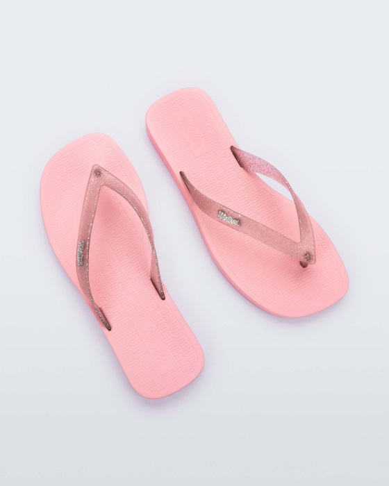 Melissa Sun Long Beach Flip Flop Pink Clear Glitter