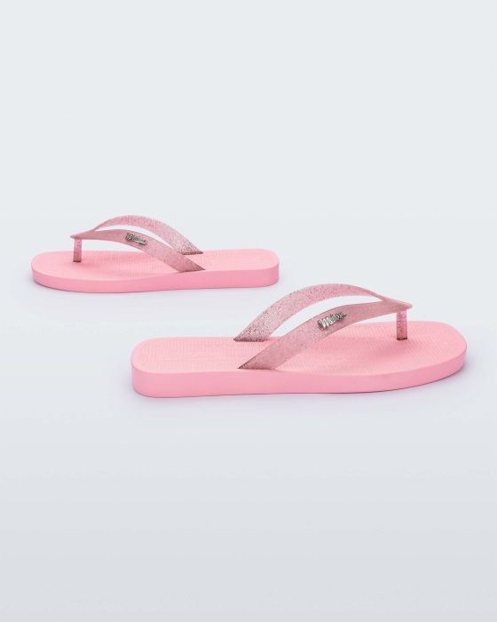 Melissa Sun Long Beach Flip Flop Pink Clear Glitter