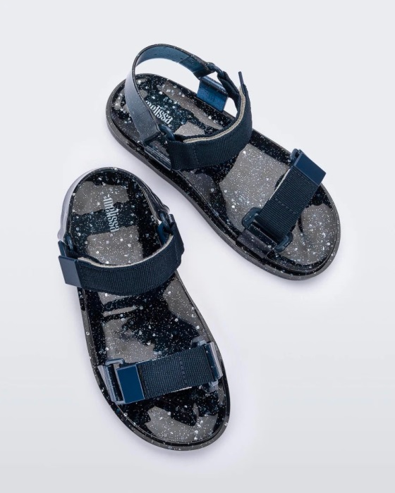 Melissa Wide Papete Sandal Blue Glitter Silver