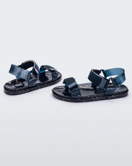 Melissa Wide Papete Sandal Blue Glitter Silver