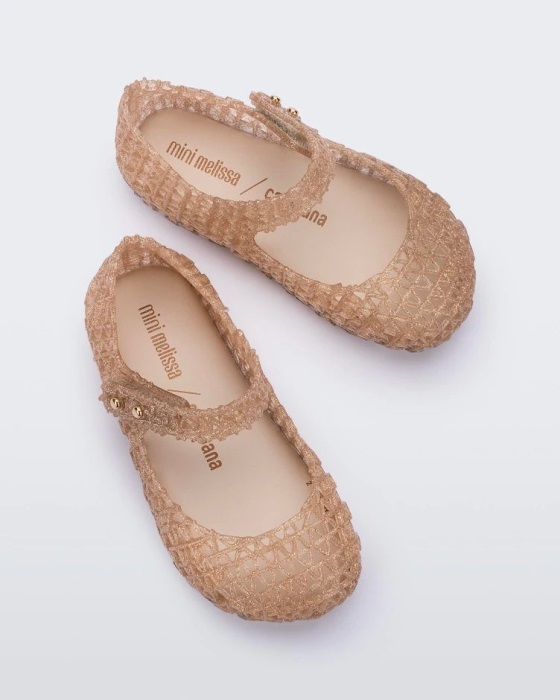 Mini Melissa Campana Papel Flat-Baby Beige Glitter
