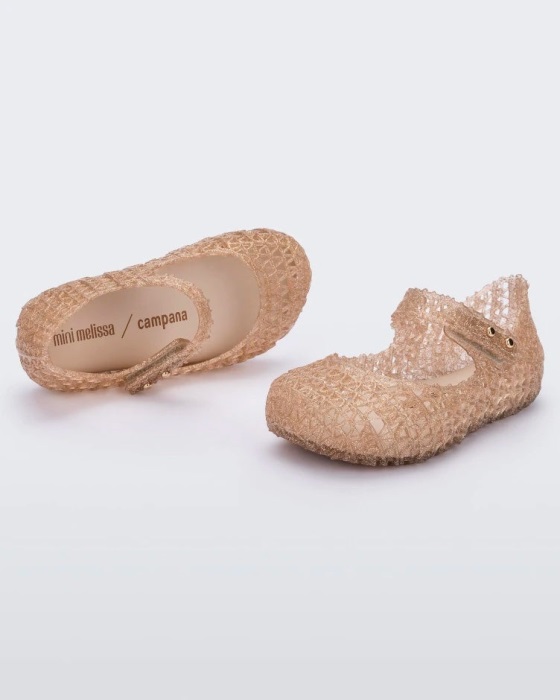 Mini Melissa Campana Papel Flat-Baby Beige Glitter