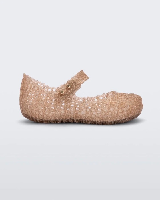 Mini Melissa Campana Papel Flat-Baby Beige Glitter