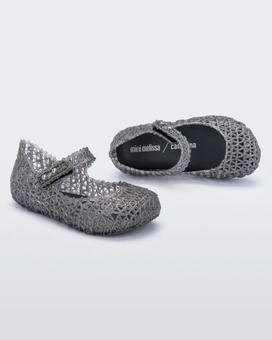 Mini Melissa Campana Papel Flat-Baby Black Glitter