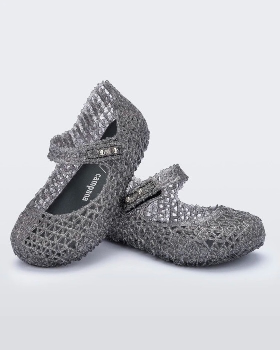 Mini Melissa Campana Papel Flat-Baby Black Glitter