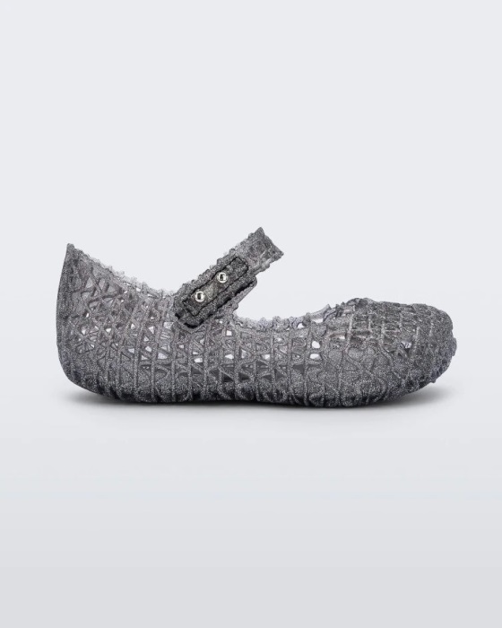 Mini Melissa Campana Papel Flat-Baby Black Glitter