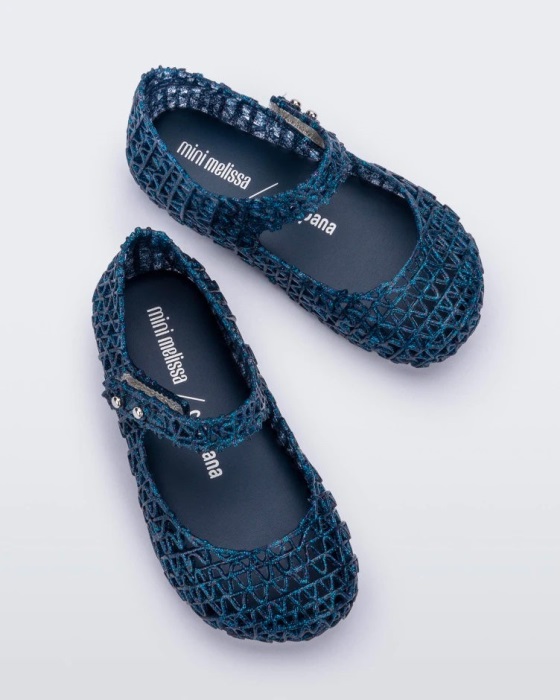 Mini Melissa Campana Papel Flat-Baby Blue Glitter