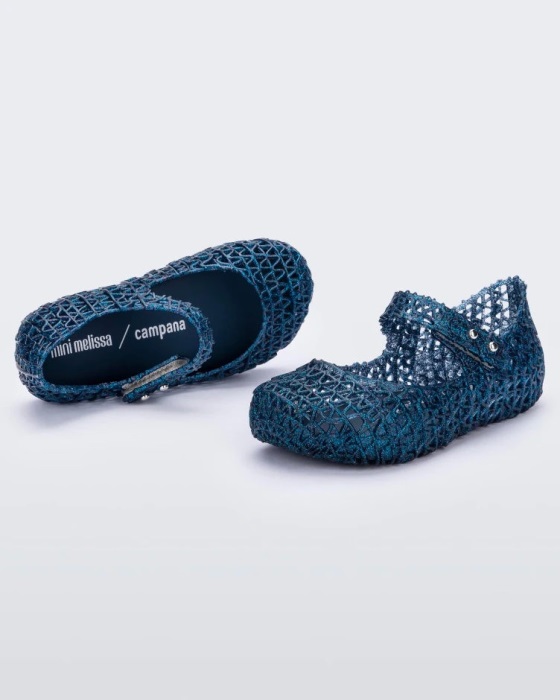 Mini Melissa Campana Papel Flat-Baby Blue Glitter
