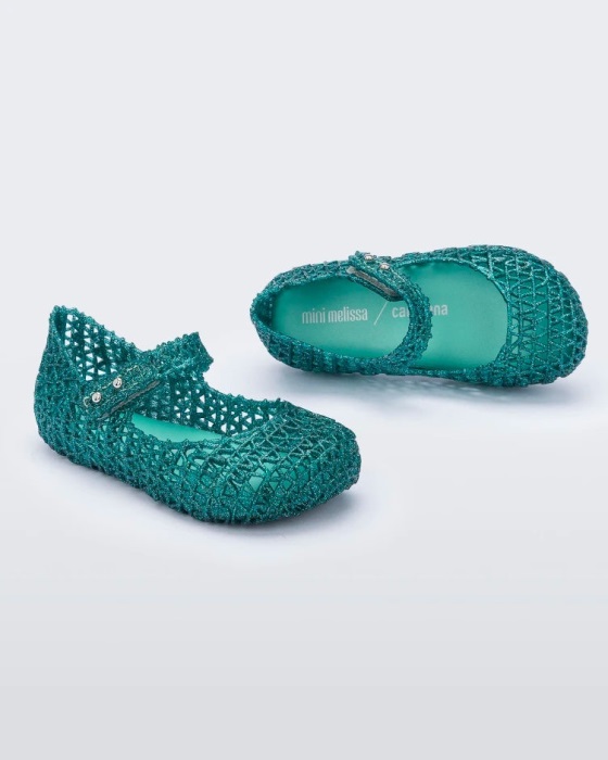 Mini Melissa Campana Papel Flat-Baby Green-Glitter