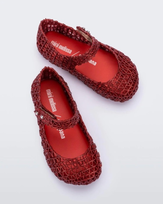 Mini Melissa Campana Papel Flat-Baby Red Glitter