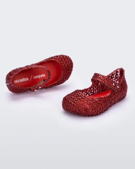 Mini Melissa Campana Papel Flat-Baby Red Glitter