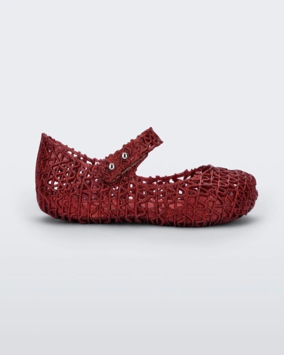 Mini Melissa Campana Papel Flat-Baby Red Glitter