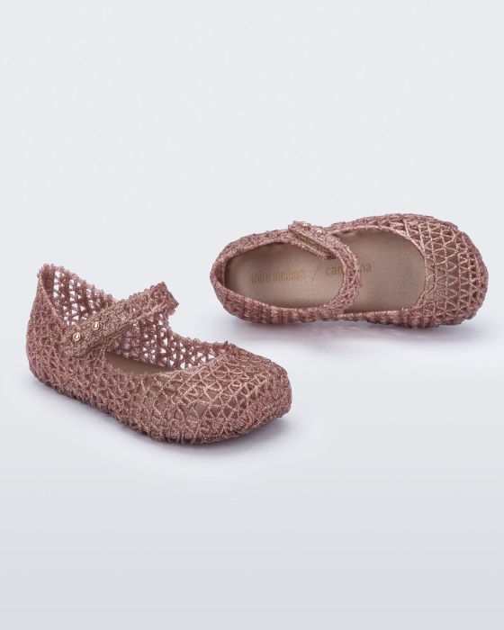 Mini Melissa Campana Papel Flat-Baby Rose Glitter