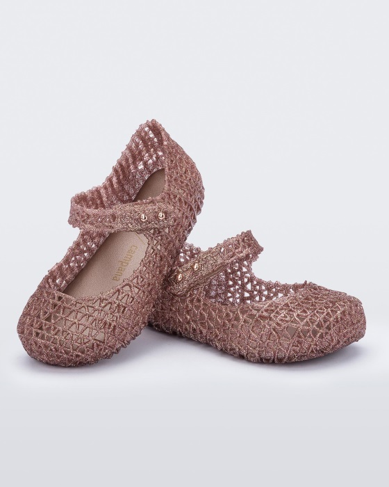 Mini Melissa Campana Papel Flat-Baby Rose Glitter