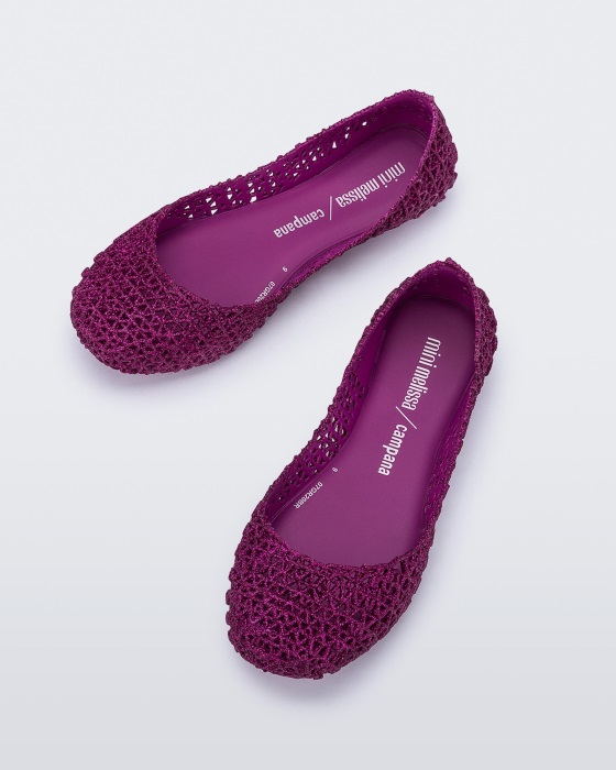 Mini Melissa Campana Papel Flat-Kids Pink Glitter