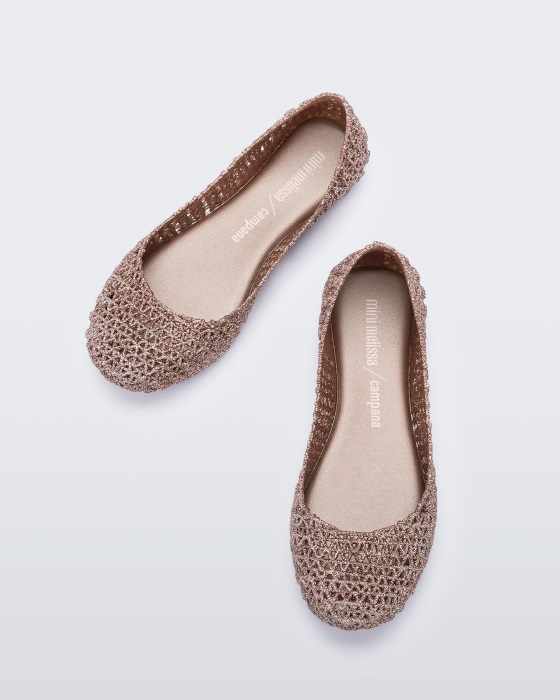 Mini Melissa Campana Papel Flat-Kids Pink Metallic