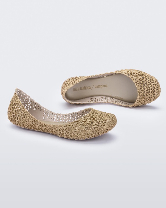 Mini Melissa Campana Papel Flat-Kids White-Gold Glitter