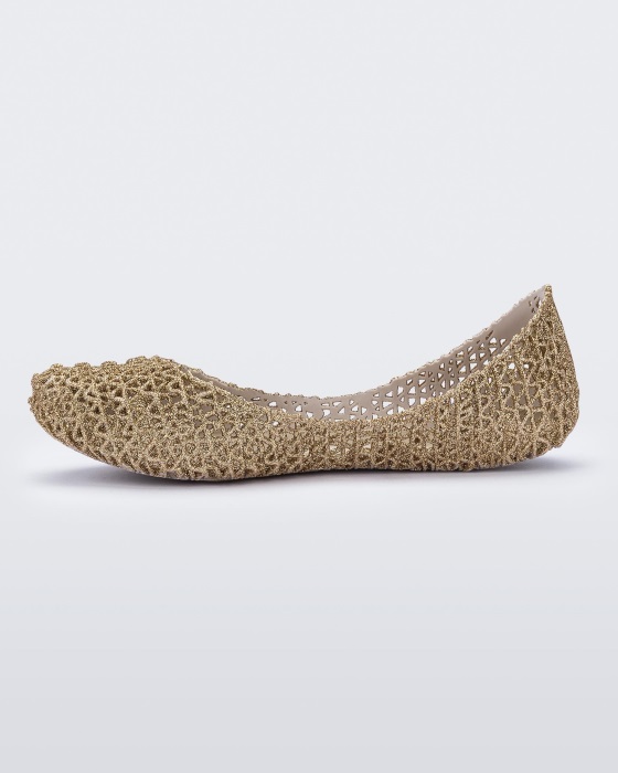 Mini Melissa Campana Papel Flat-Kids White-Gold Glitter