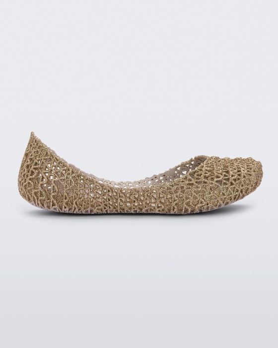 Mini Melissa Campana Papel Flat-Kids White-Gold Glitter