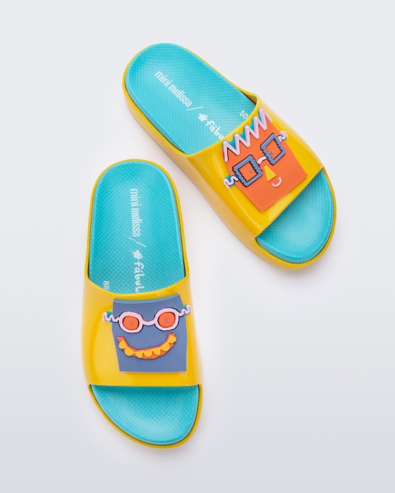Mini Melissa Cloud Fabula Slide-Kids Yellow-Blue