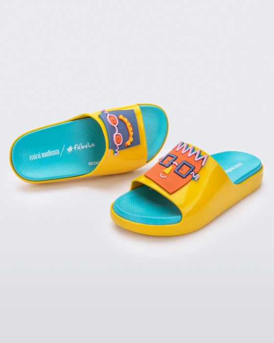 Mini Melissa Cloud Fabula Slide-Kids Yellow-Blue