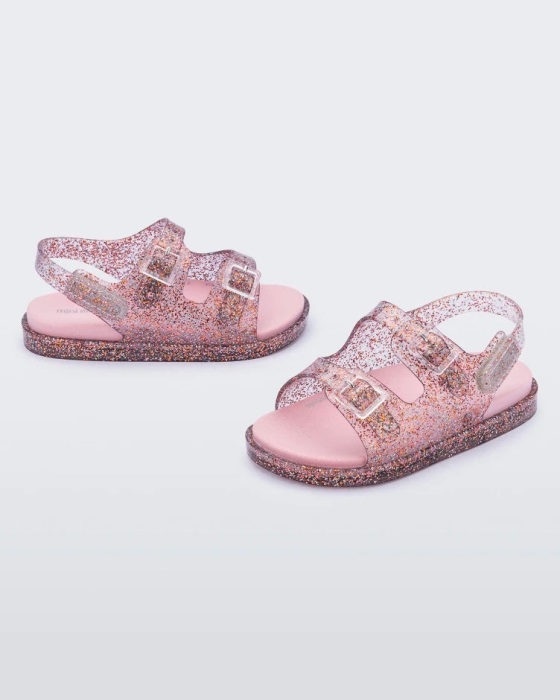 Mini Melissa Wide Sandal-Baby Pink Glitter