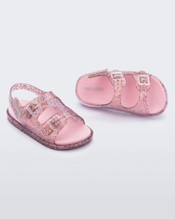Mini Melissa Wide Sandal-Baby Pink Glitter